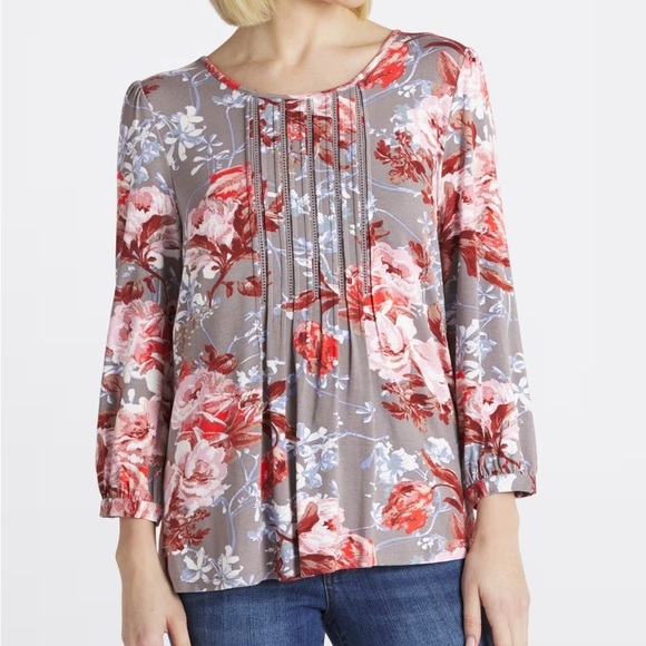 Daniel Rainn Tops - Daniel Rainn - Branwen Pleated Knit Top. Blouse. Shirt. Size XL. Grey floral